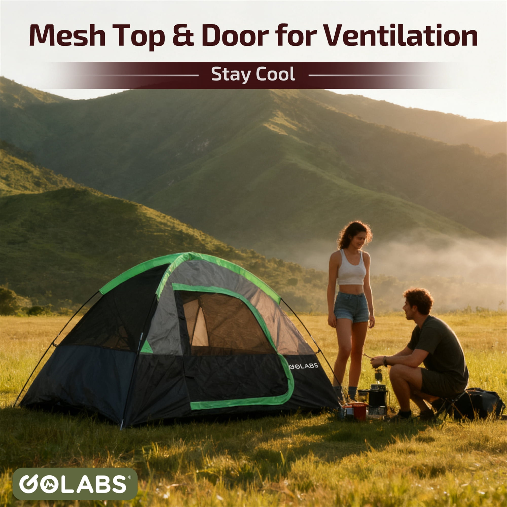 Golabs CT1 2 Person Dome Tent for 2 Adults, Easy Setup Waterproof Lightweight All-Season Camping Tent, Gray