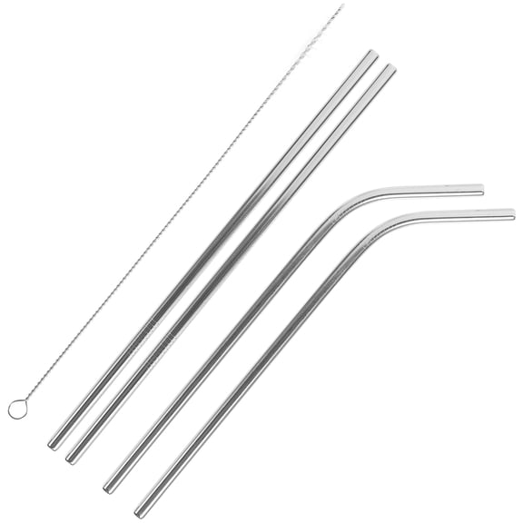 ETEREAUTY 1Set Metal Bar Straws with Brush Reusable Stainless Steel Beverage Straws in Plated Silver