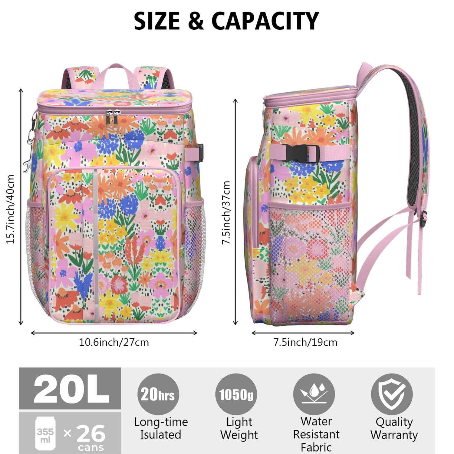 Travel Cooler Bag - Pioneer Flower Camping Beer Cooler Backpack with Bottle Opener- Waterproof Insulated Picnic Backpacks - Cooler Bag for Beach