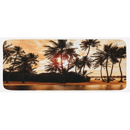

Beach Kitchen Mat Tropic Ocean Sea Love Bora Bora Island Palms Art Scenery View in Sunset Colors Plush Decorative Kitchen Mat with Non Slip Backing 47 X 19 Orange and Brown by Ambesonne