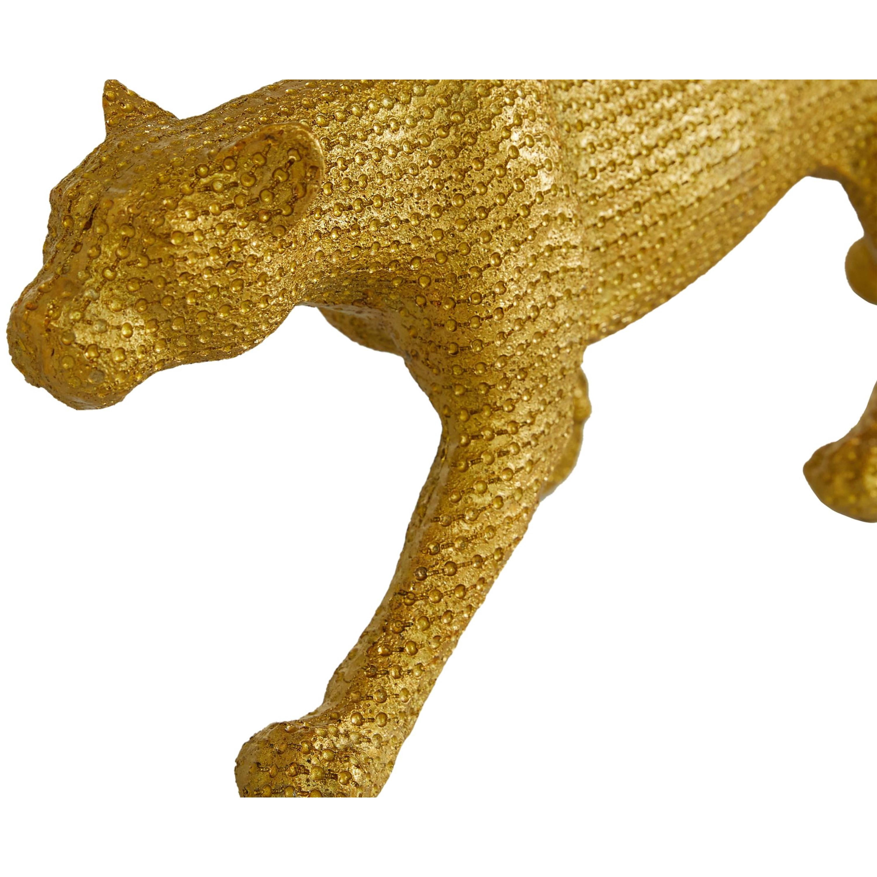 18", 14"W Gold Polystone Leopard Sculpture, by DecMode (2 Count)