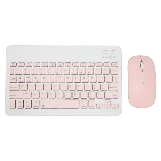 Juego de teclado inalámbrico y ratón, teclados de ordenador de 10 pulgadas, Combo de ratón para tableta, teléfono móvil, ordenador, color rosa