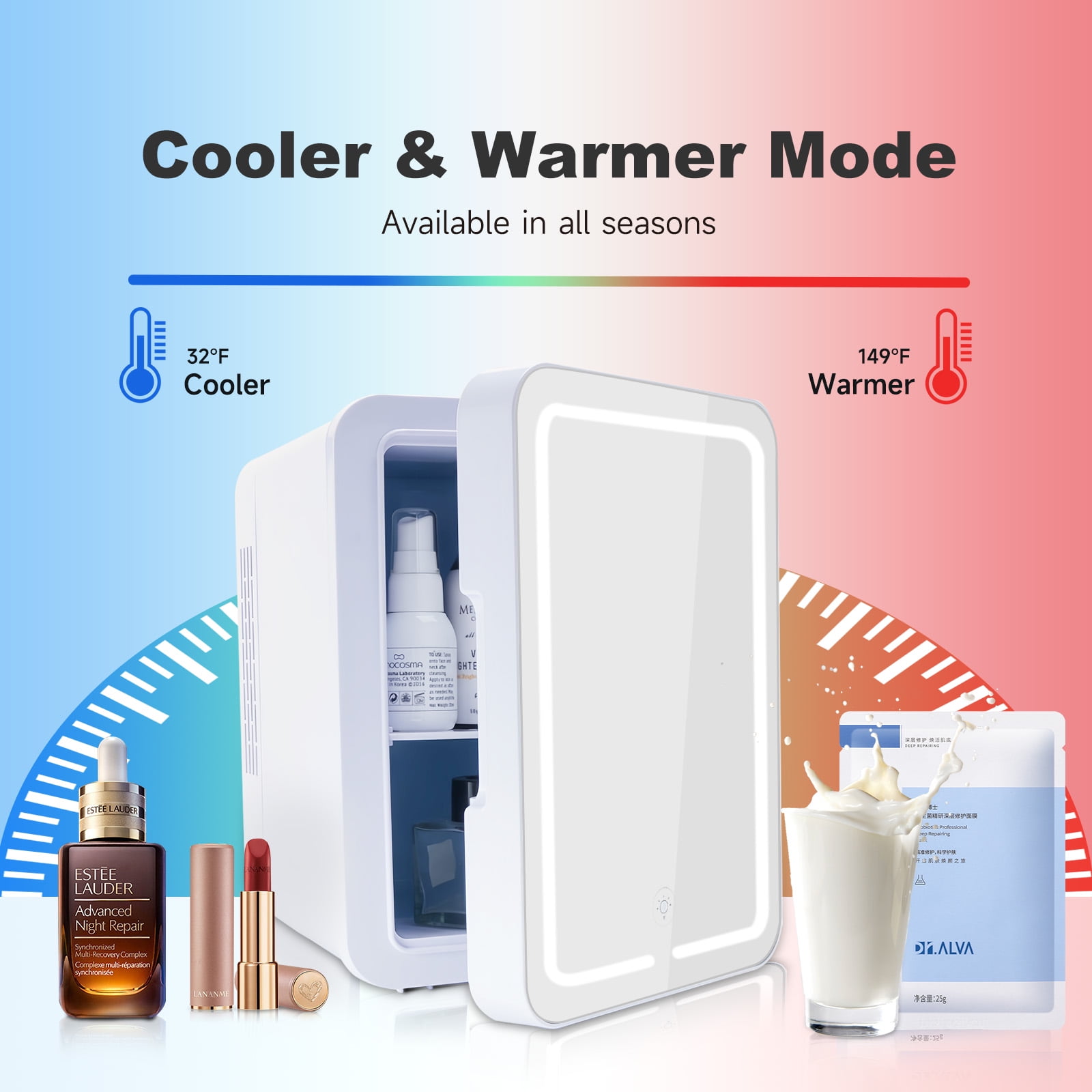 Mini Refrigerator 4L 2in1 Dual Power For Car Home Dormitory Makeup Beauty Refrigerator Freezer with LED Lights (White)