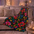 thumbnail image 6 of Black Otomi Floral Folk Art Pumpkin Porch, Festive Botanical Garden Scene, Warm Flannel Blanket for Sunroom and Reading Nook, Garden Lovers Thanksgiving Gift, Botanical Home Decor, 6 of 9