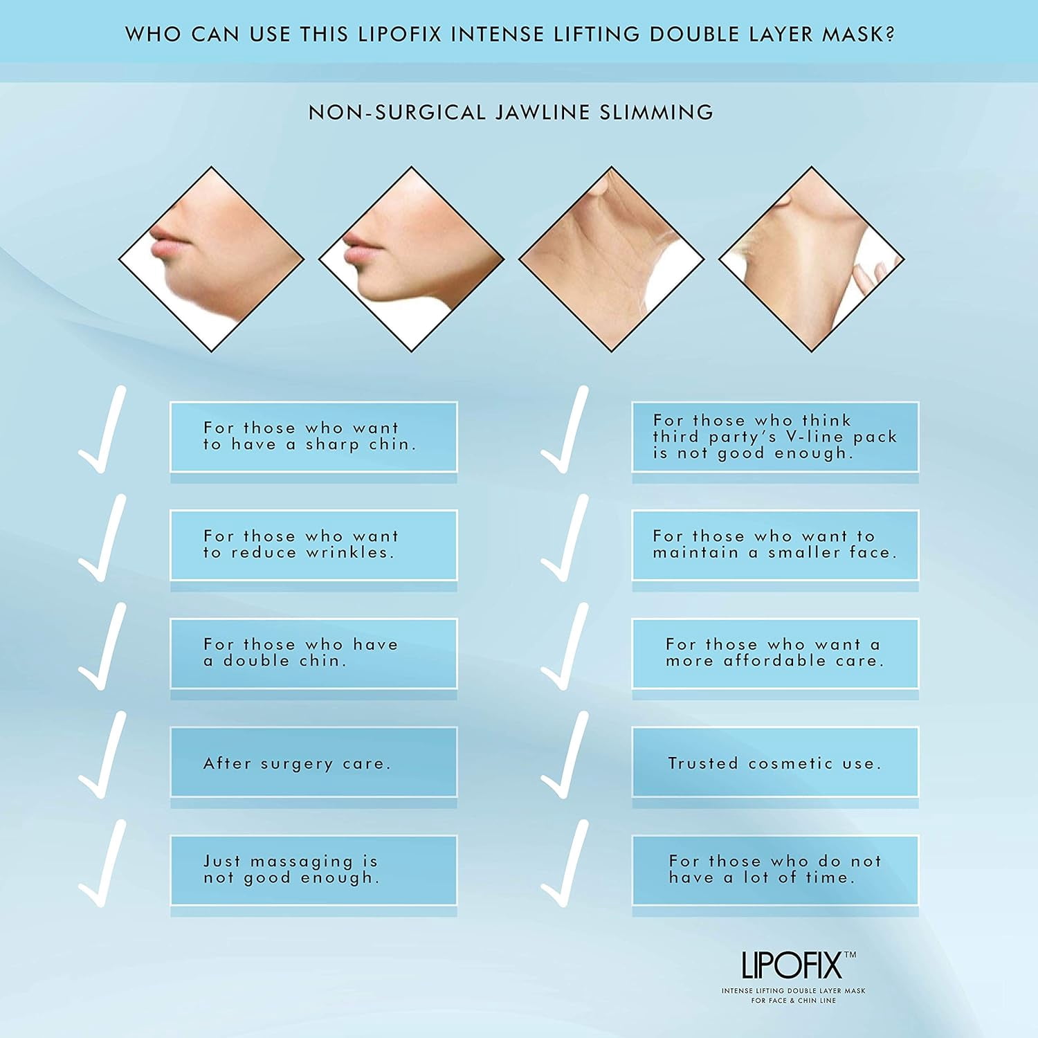 Lipofix. Double Chin Contouring Face Toning - Jawline  Shaper Collagen Mask. 5PC