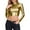 Gold, variant on Shiny Metallic Wet Look Tops for Women Y2k Long Sleeve Pu Leather Turtleneck Slim Fit Cropped Top Disco Party Clubwear