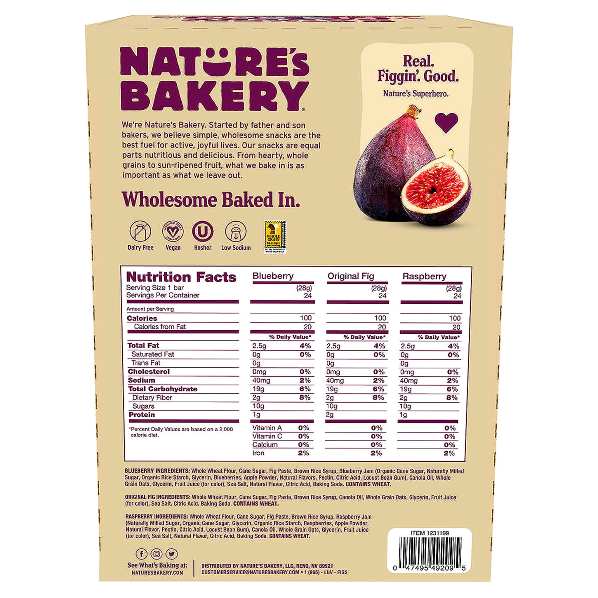Nature Bakery's Fig Bar Variety Pack 3 Flavors: Fig, Blueberry, and Raspberry 2 Oz. Bar (36 Twin Packs)