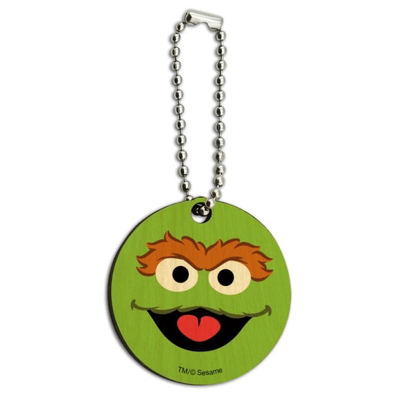 Sesame Street Oscar The Grouch Face Wood Wooden Round Keychain Key Chain Ring