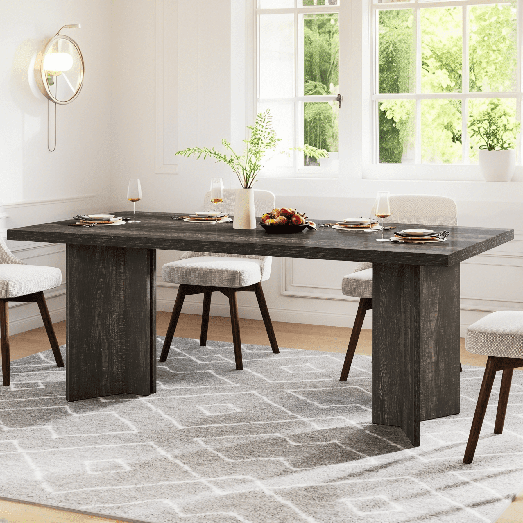 Tribesigns 63" Dining Room Table for 4-6, Woood Rustic Dinner Table for Kitchen, Gray