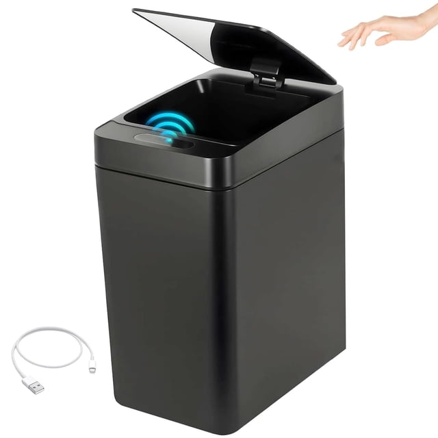 12L Cubo De Basura Automático USB Rechargeable - Impermeable Bote de Basura Inteligente con Tapa Eléctrica, Cubo de Basura Inteligente para Cocina, Oficina, Sala (Negro)