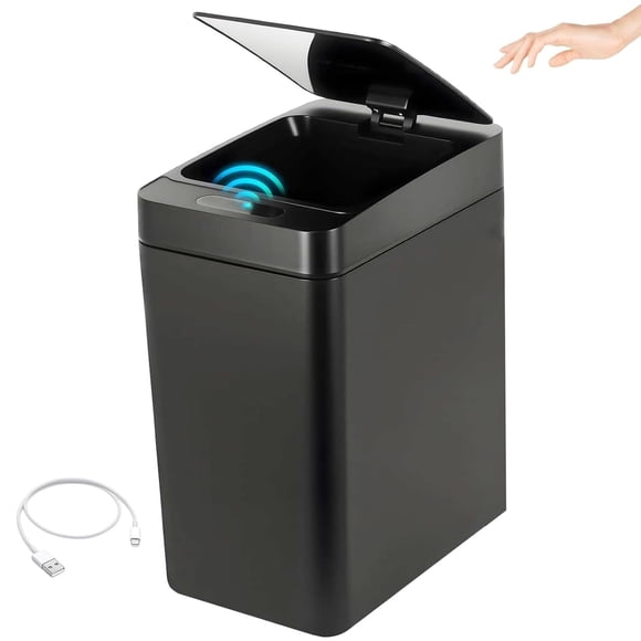 12L Cubo De Basura Automático USB Rechargeable - Impermeable Bote de Basura Inteligente con Tapa Eléctrica, Cubo de Basura Inteligente para Cocina, Oficina, Sala (Negro)