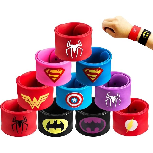 10 Uds. Bandas Slap de superhéroes para niños, pulsera de silicona Los vengadores de Marvel Slap pulseras bandas bolsa de fiesta rellenos para cumpleaños