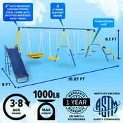 Sportspower Super 10 Metal Swing Set with Saucer Swing, Standing Swing, Teeter-Totter, on Slide & Bonus Anchor Kit, Great for Kids 3-8