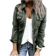thumbnail image 1 of Fashion Womens Loose Solid Color Long Sleeve Denim Button Pocket Shirt Jacket, 1 of 4