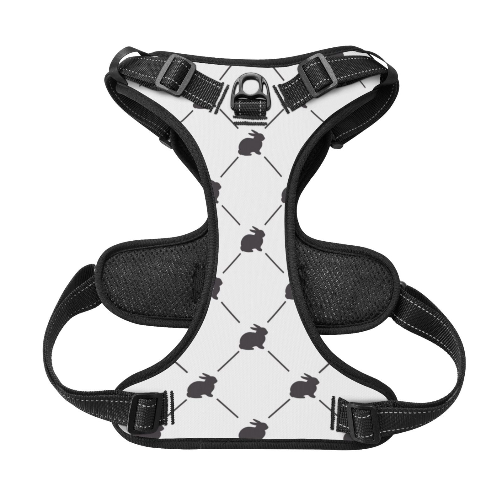 Kdxio Black Rabbit Print No Pull Dog Harness Adjustable Reflective Oxford Easy Control Medium Large Dog Harness for Training and Everyday-Small