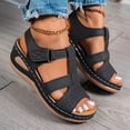 thumbnail image 5 of Rokment Womens Orthopedic Wedge Walking Sandals Comfortable Fashion Leather Arch Support Platform High Heels Gladiator Dress Sandals for Beach Summer Black Size 6, 5 of 8