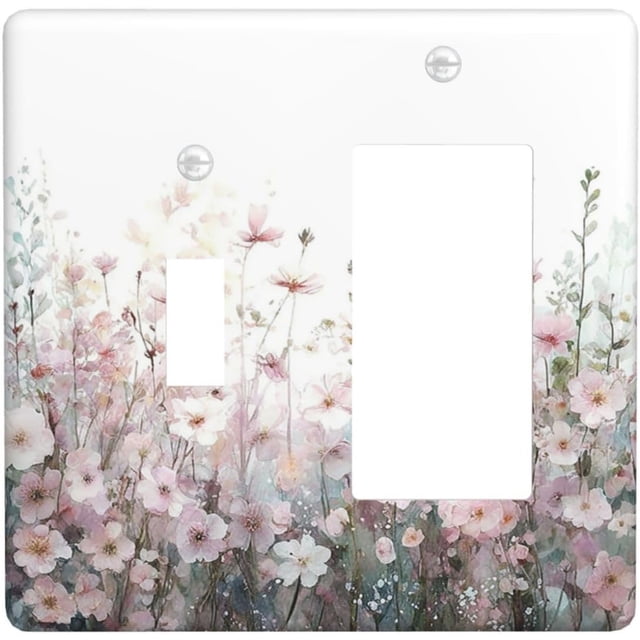 Nadoabtm Outlet Covers Colorful Flowers Pink Floral Romantic Wildflower Plants 1 Toggle 1 Rocker Combination Decorative Wall Plate Light Switch Cover Plate Electrical Switch Plates for Bedroom Home