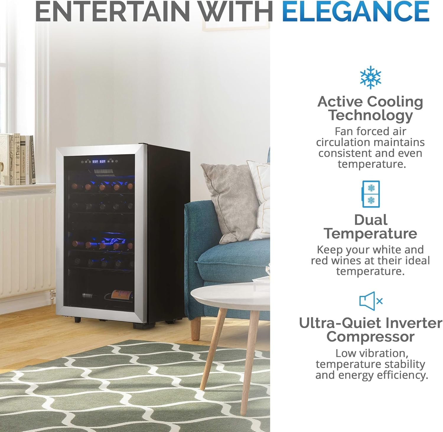 Restored Newair NWC028SS01-RB Dual Zone Wine Fridge with Adjustable Racks, 28 Bottles, Stainless Steel (Refurbished)