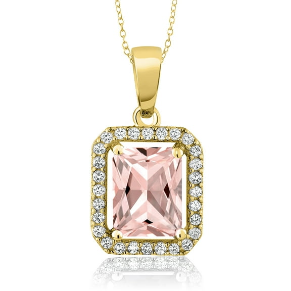 Gem Stone King 2.36 Ct Octagon Peach Simulated Morganite 18K Yellow Gold Plated Silver Pendant