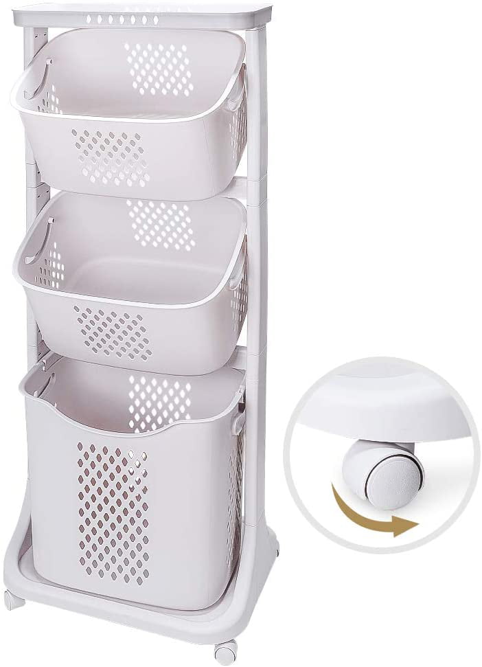 Wheeled Laundry Basket Hamper Rolling Clothes Storage Portable Organizer Bin New 
