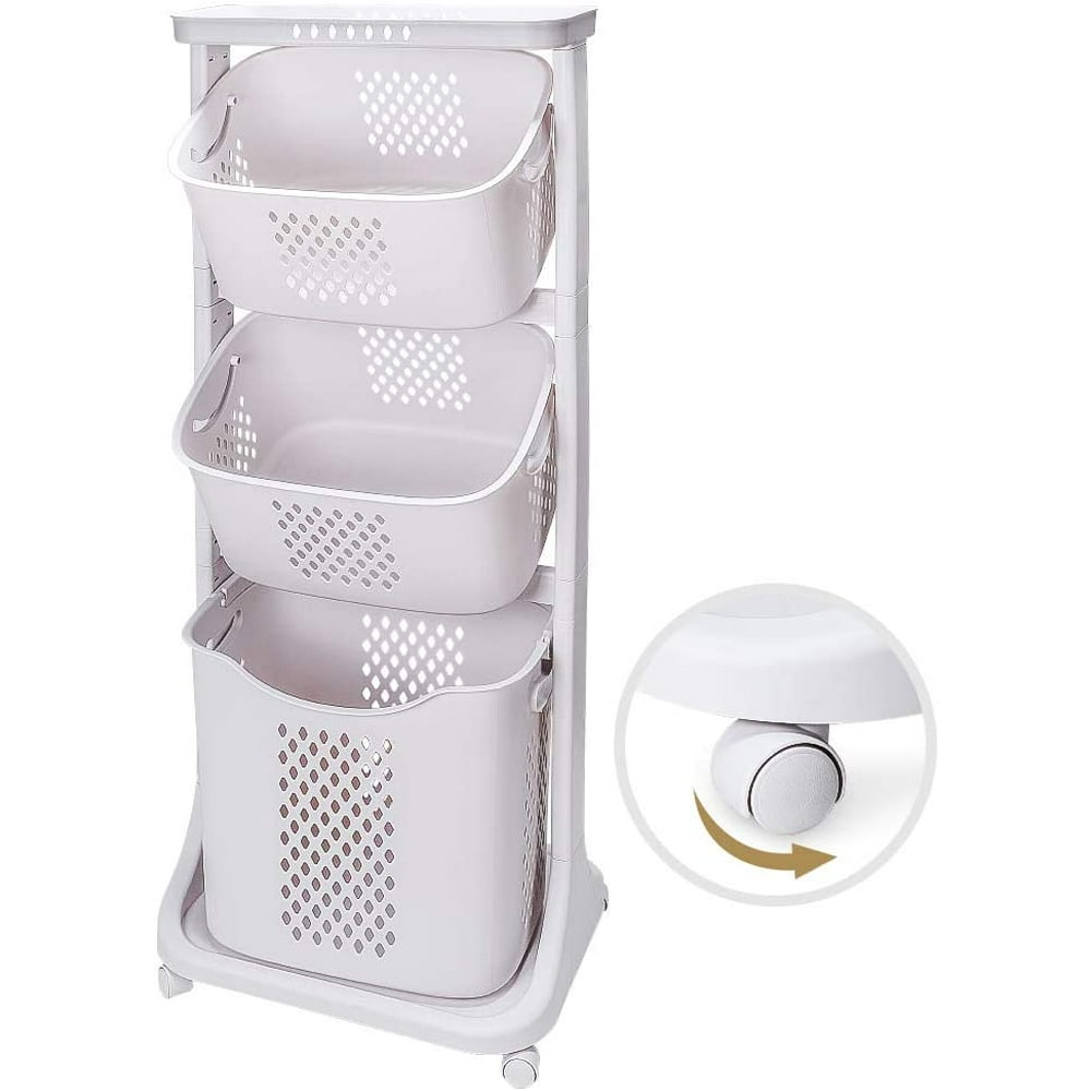 Homde Laundry Basket 3 Tier Rolling Laundry Cart with Wheel Washing