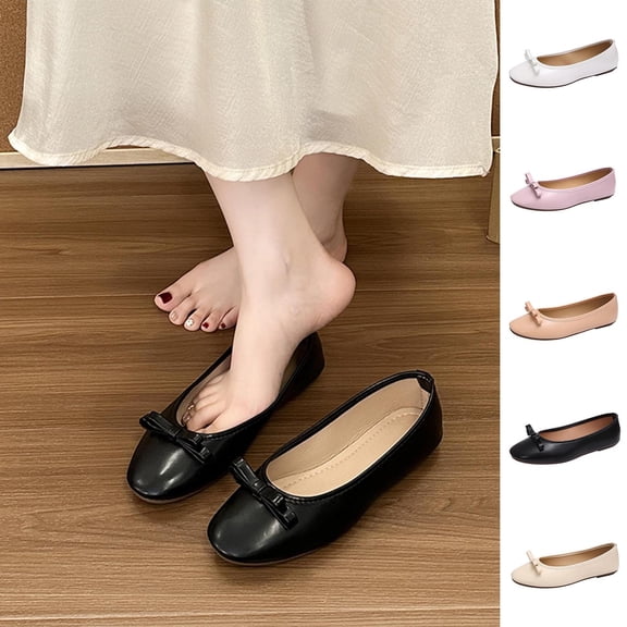 Miluxas Womens Bowknot Round Toe Ballet Flats Casual Slip-On Loafers Comfort Light Weight Walking Flats Leather Dress Shoes White 9.5(43)