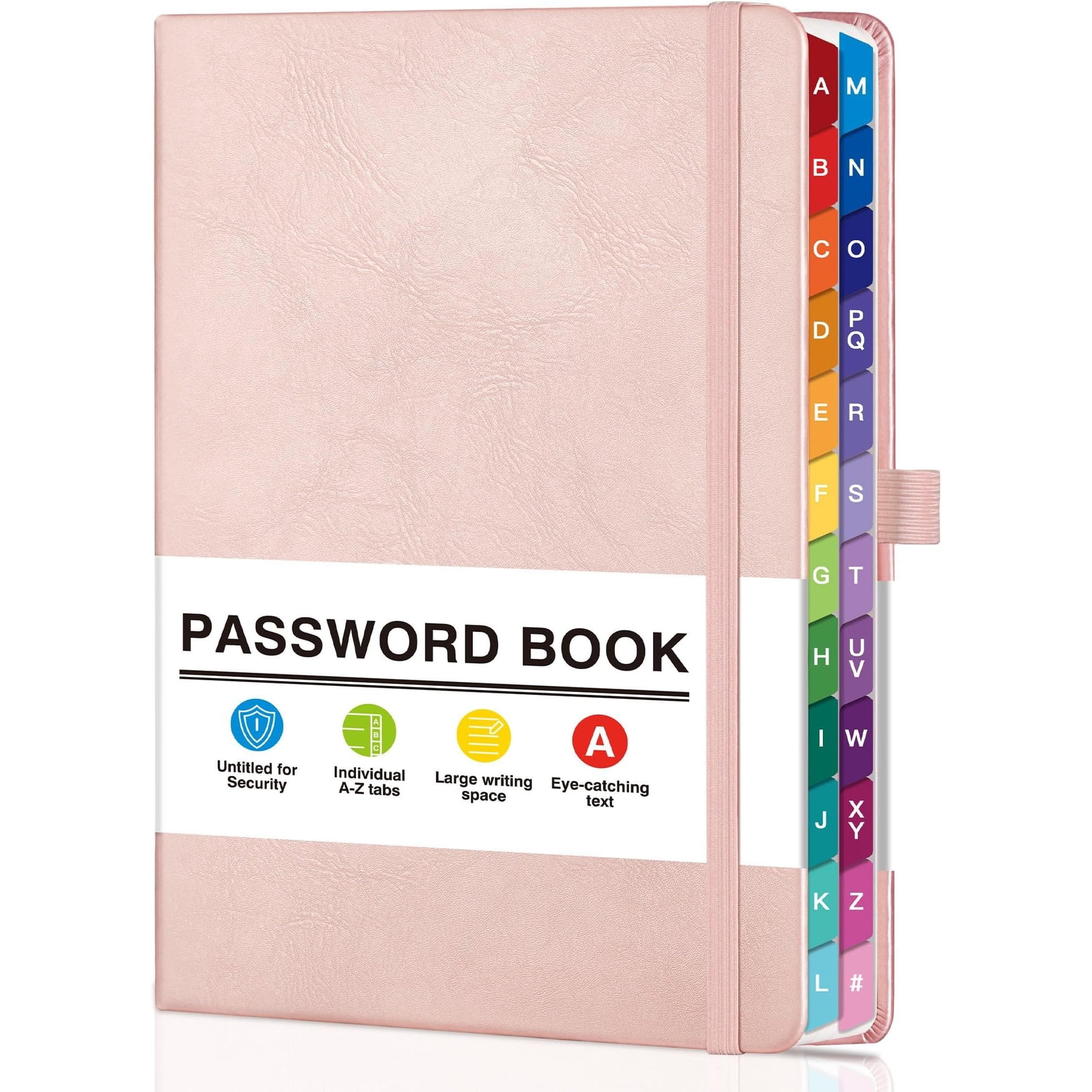 Password Book with Alphabetical Tabs, 5.7" x 8.3" Hardcover Address and Password Organizer for Internet Website Logins, Password Keeper Book for Office (Rose )