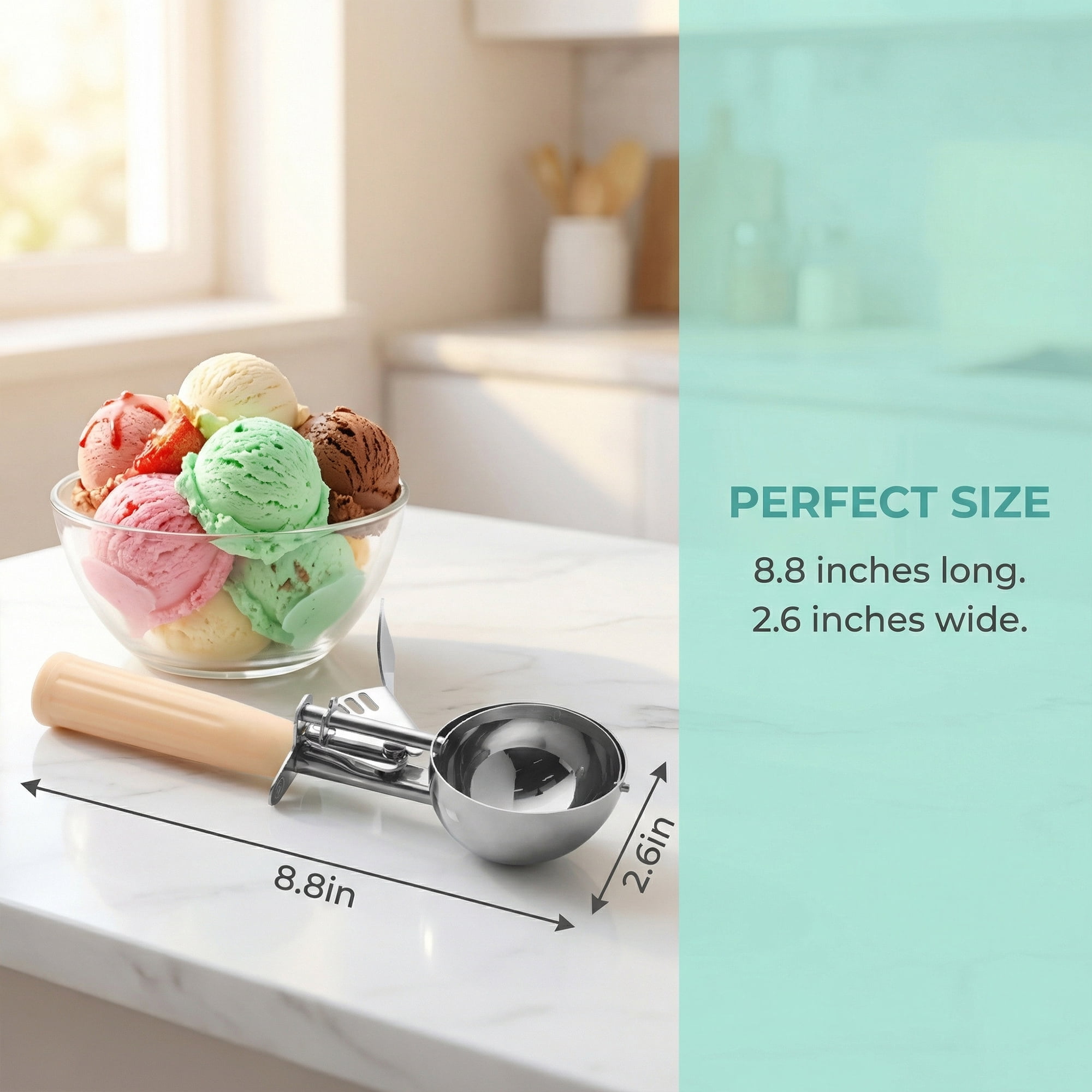 Unique Bargains Stainless Steel Ice Cream Scoop Beige 8.8in