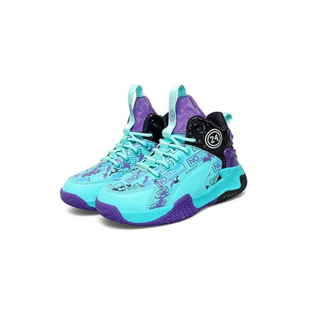 

Eloshman Boys Girls Sneakers Sport Running Shoe Lace-Up Basketball Shoes Outdoor Comfortable Durable Trainers Breathable Light Blue Purple 6Y