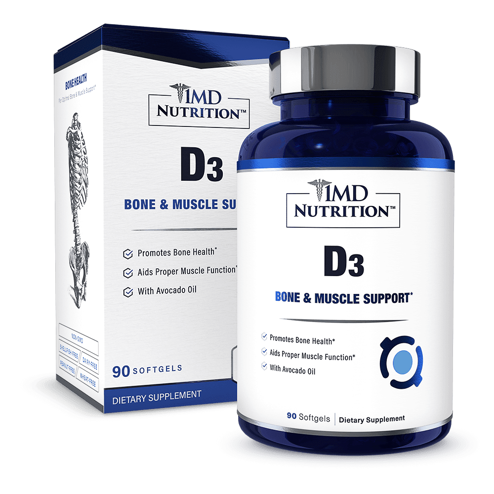 1MD Nutrition D3 | Bone and Muscle Support | Aids Muscle Function | 90 Ct