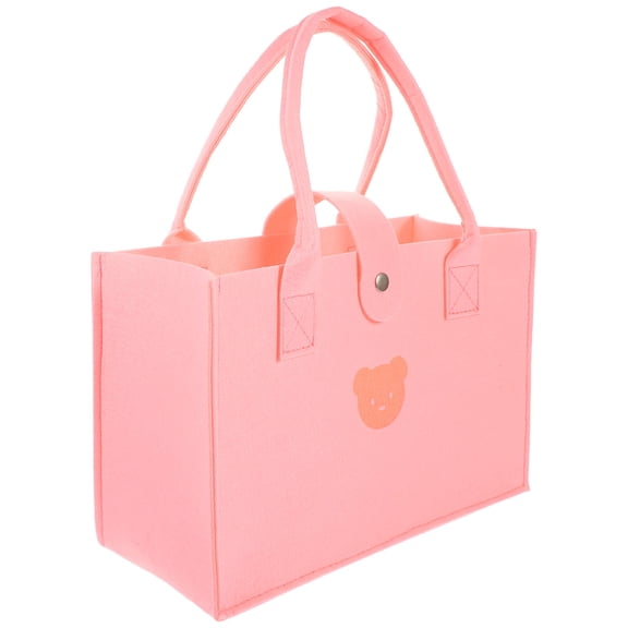 Luxshiny 1Pack Snap Button Design Tote Bag Pink Felt Portable for Women