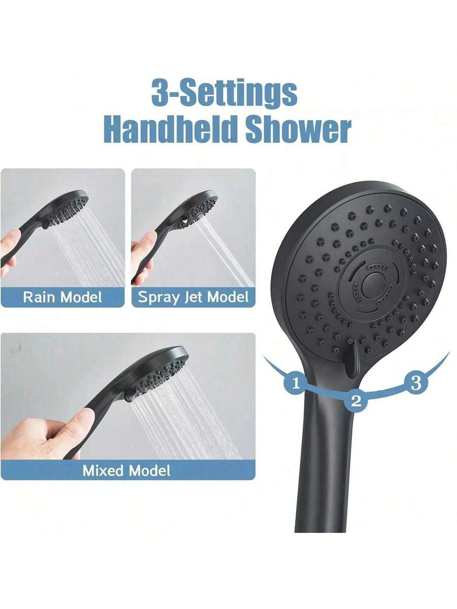 Shower Head Combo,8/10/12" Rain Square Shower Head  With 9 Inch Adjustable Extension Arm And 3 Settings Handheld Spray,150cm Long Hose