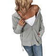 thumbnail image 3 of Seyurigaoka Women Casual Ribbed Cardigan Tops Solid Color Long Sleeve Zipper-Up Hooded Knitted Outwear, 3 of 7