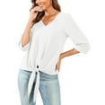 thumbnail image 5 of Uvplove Chiffon Blouses for Women V Neck Tie Front 3/4 Sleeve Tops Business Casual Office Work Loose Top Shirts,White,XL, 5 of 12
