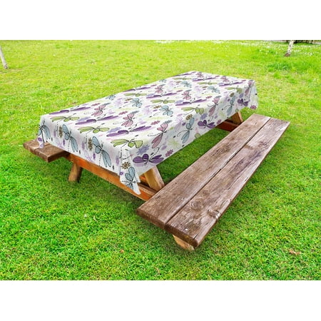 

Dragonfly Outdoor Tablecloth Abstract Bugs with Ethnic Hippie Style Sketchy Flowers Artwork Decorative Washable Fabric Picnic Tablecloth 58 X 120 Inches Purple Green and Pale Blue by Ambesonne