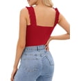 thumbnail image 7 of Ladybranch Cute Crop Tops for Women Ribbed Ruffle Square Neck Tank Tops Womens Trendy Y2K Basic Tops（XX-Large，Green）, 7 of 7