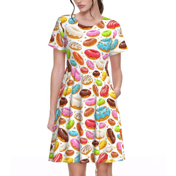 Balery Color Donut Vestidos sueltos de manga corta para mujer, vestidos de verano 2025, vestidos casuales de corte A con vuelo.