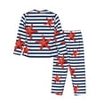 thumbnail image 2 of Kll Starfish Navy Blue Stripe Print Women'S Long Sleeve Pajamas With Pants Sleepwear Loungewear 2 Set-Xx-Large, 2 of 9