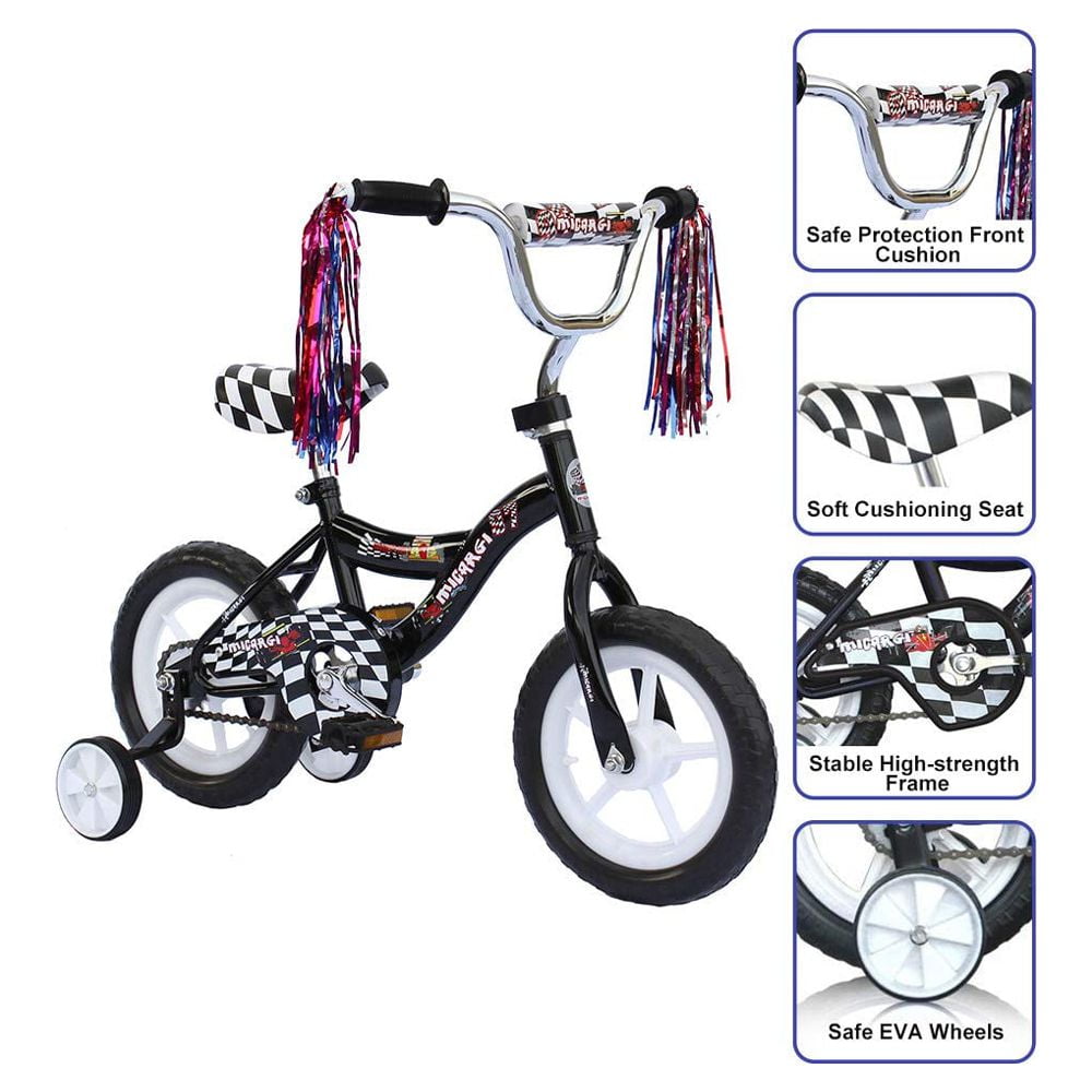 PlayWorld 12 In. Kid's Beginner Bicycle for 2-4 Years Old Boy's and Girl's with Foam Tire for Indoor Use No Brake, Black and White