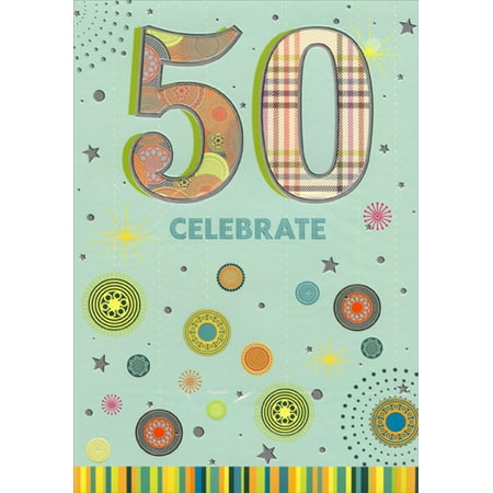 - Designer Greetings Plaid and Circle Patterns in Die Cut Windows Age 50 / 50th Birthday Card