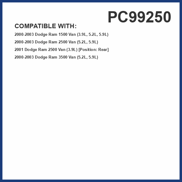 PG PC99250 Cabin Air Filter | Fits 2000-2003 Dodge Ram 3500 Van 5.2L, 5.9L, Ram 1500 Van 3.9L, 5.2L, 5.9L, Ram 2500 Van 5.2L, 5.9L; 2001 Ram 2500 Van 3.9L, Rear