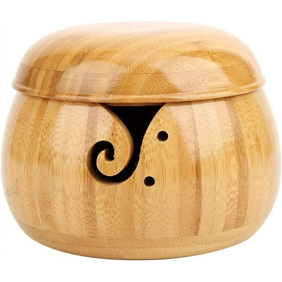 Wooden Yarn Bowl, Handmade Needlework Yarn Bowl Holder with Removable Lid Holes, Wool Knitting Storage Bowl for DIY Crochet Knitting Home Decor