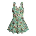 thumbnail image 3 of Xoenoiee Green Horse Floral Print Girls One Piece Swimsuits Hawaiian Skirted Bathing Suit for Kids Girls Summer Ruched Swim Dress Sleeveless Swimwear, Size 6-7 Years, 3 of 7