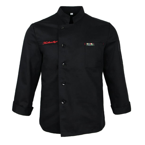 Chaqueta de chef de manga larga para hombre y mujer, uniforme de botonadura sencilla. L