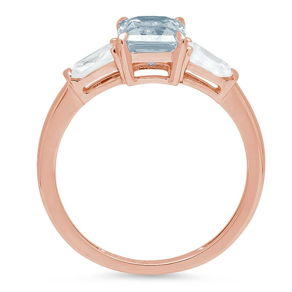1.5 ct Emerald Cut Simulated Blue Diamond Three-Stone Engagement Ring for Women in 18K Rose Gold