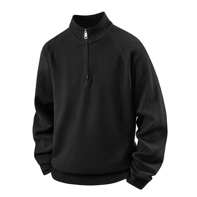 Men's Quarter Zip Pullover Mock Neck Ribbed Knit Sweater Long Sleeve Casual Stretch Soft Touch Lightweight Fall Winter Warm Cotton Top