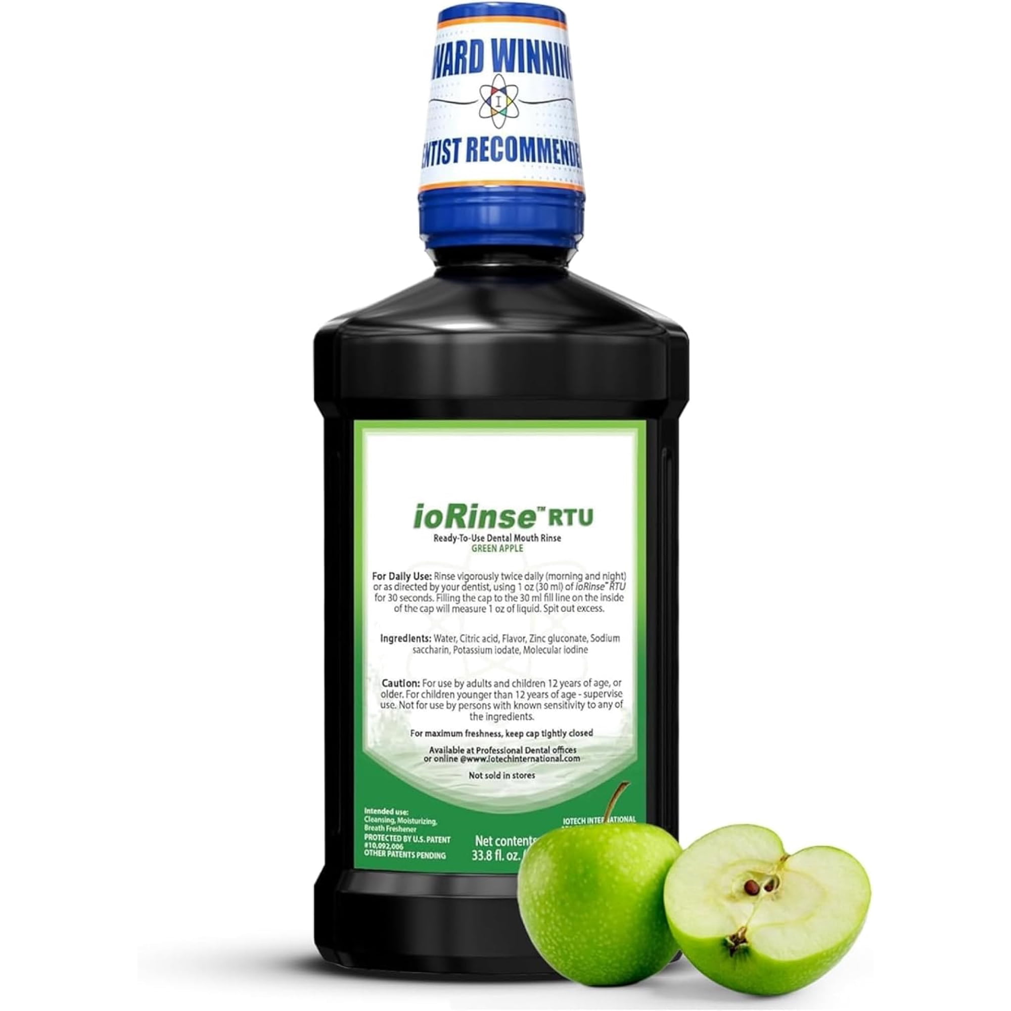 ioRinse Ready-to-Use (RTU) Mouthwash for Fresher Breath, Halitosis Relief, Alcohol-Free, Fluoride-Free and a Professional Clean, Original ioRinse RTU Mouth Wash, Zero Alcohol - Green Apple Flavor, 1L