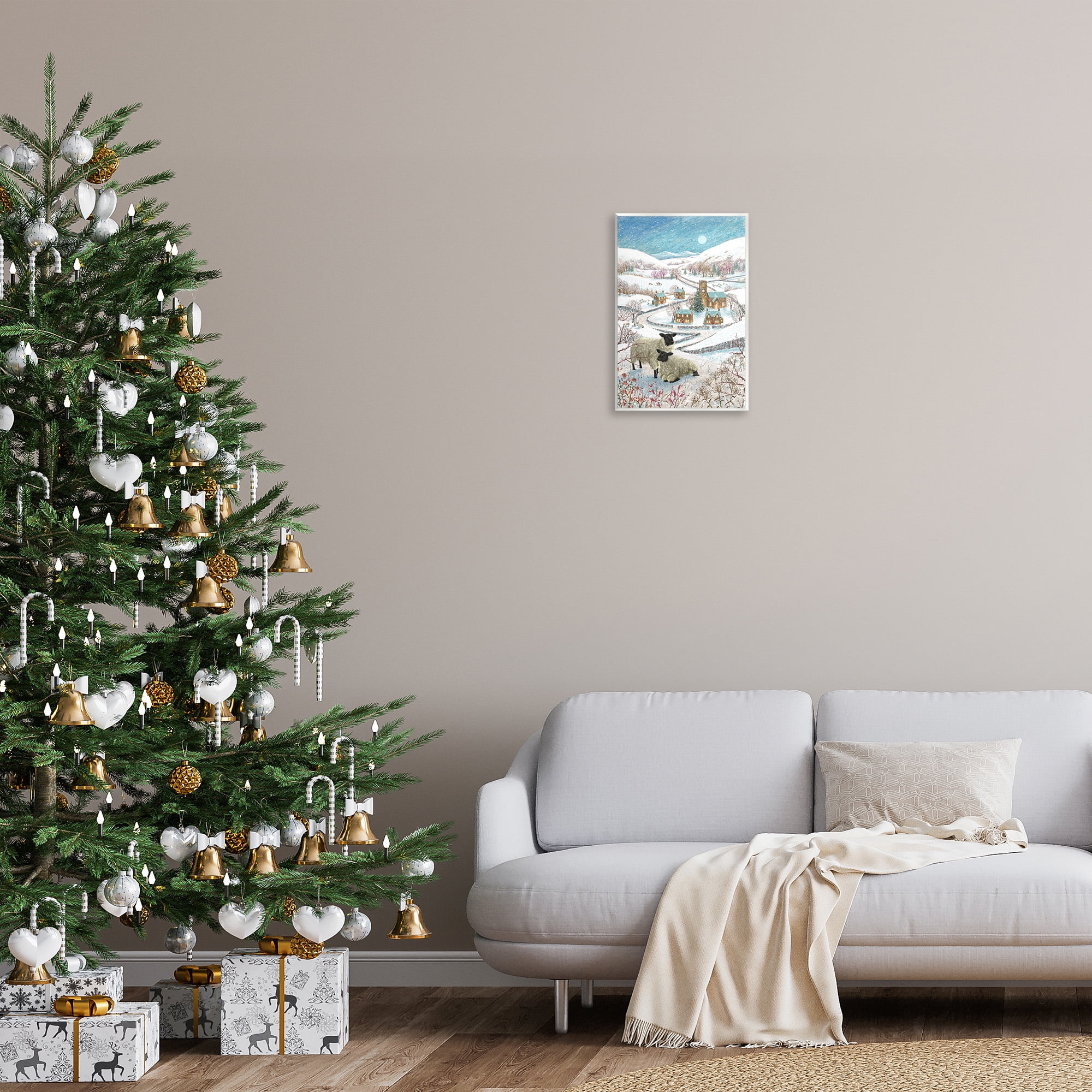 Stupell Industries Sheep on Wintery Hill Animals & Insects Painting Unframed Art Print Wall Art, 13 x 19