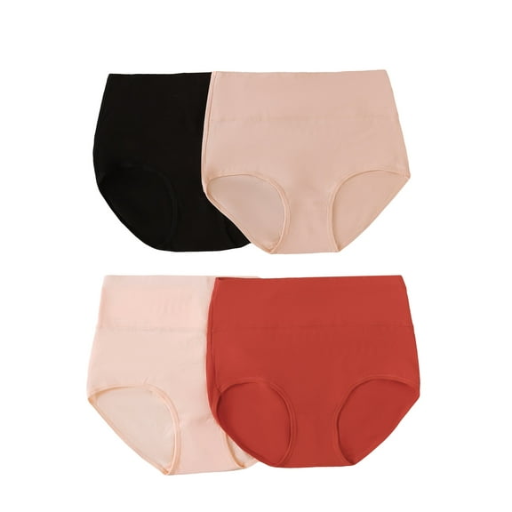 Women's Underwear Cotton High Waist Panties 4-Pack Solid Color Women's Briefs Underwear, Size M-2XL