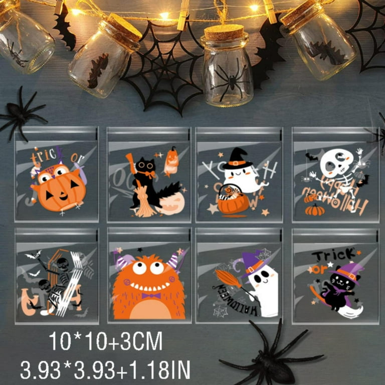 100pcs Sacs Auto Adhésifs À Imprimé Halloween Biscuits